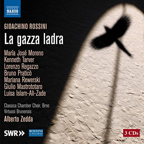 CD cover for Rossini’s “La Gazza Ladra” featuring a silhouetted magpie.