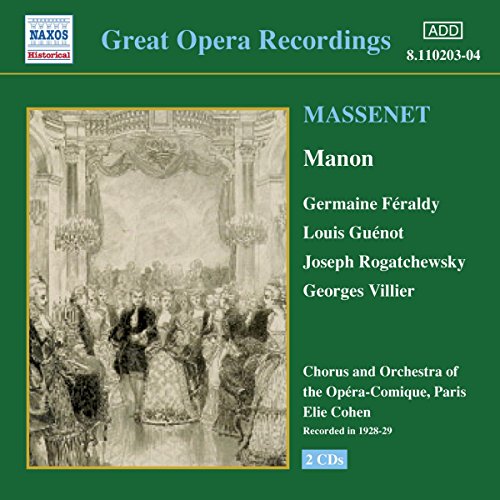 CD cover for Massenet’s Manon opera recording, with historical image.