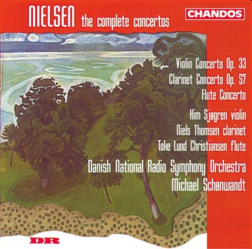 CD cover for Nielsen’s complete concertos with landscape painting.