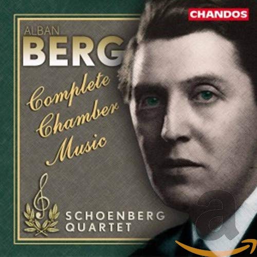 "CD cover with a black and white portrait of Alban Berg on a green background."