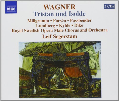 "CD cover with 'WAGNER Tristan und Isolde' text and medieval ship illustration on white background."