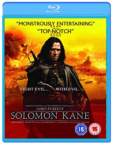 Solomon Kane Blu-ray cover featuring a dark-haired man with a sword.