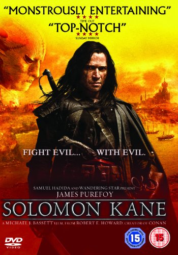 DVD cover for Solomon Kane featuring a man in black against a yellow background.