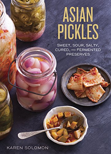 Cookbook cover featuring jars of pickles, kimchi, and a bowl of chopped vegetables.