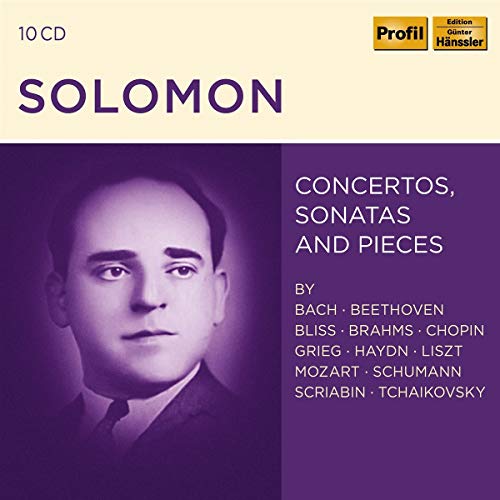CD cover featuring a portrait of pianist Solomon, with composers listed.