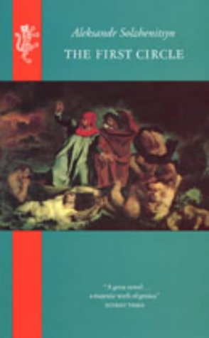 Book cover: "The First Circle" with a painting of figures in red robes.
