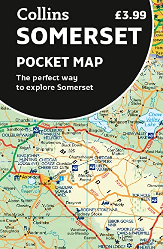 Folded map of Somerset with towns, roads, and geographical features shown.
