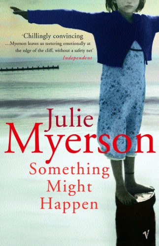 Book cover: girl in blue dress standing on a dark object.