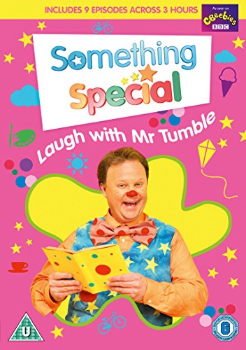 "DVD cover featuring Mr. Tumble, a clown, holding a yellow star-patterned card."