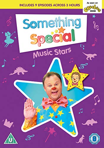 Something Special - Music Stars" DVD cover featuring Justin Fletcher and colorful illustrations.