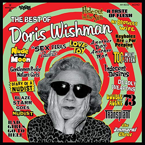 Record album cover featuring Doris Wishman in sunglasses, surrounded by film titles.