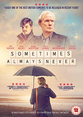 DVD cover for Sometimes Always Never featuring two men and a man with an umbrella.