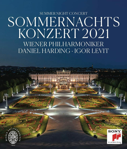 Blu-ray cover for "Sommernachtskonzert 2021" featuring Schönbrunn Palace gardens.