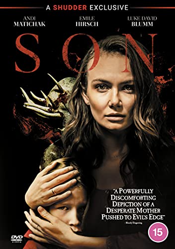 DVD cover for "Son" featuring a woman holding a child, with a monster behind them.