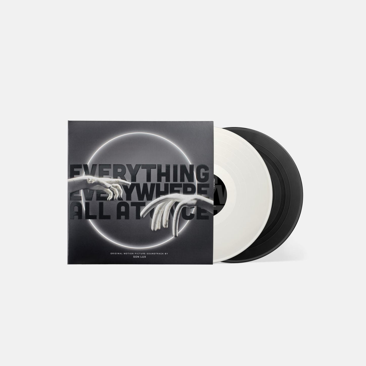 “Everything Everywhere All At Once” soundtrack vinyl record with white labels.