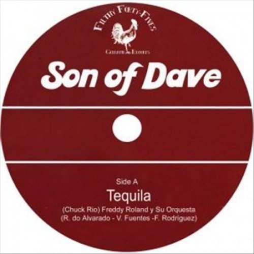 Maroon vinyl record label for Son of Dave featuring the song Tequila.