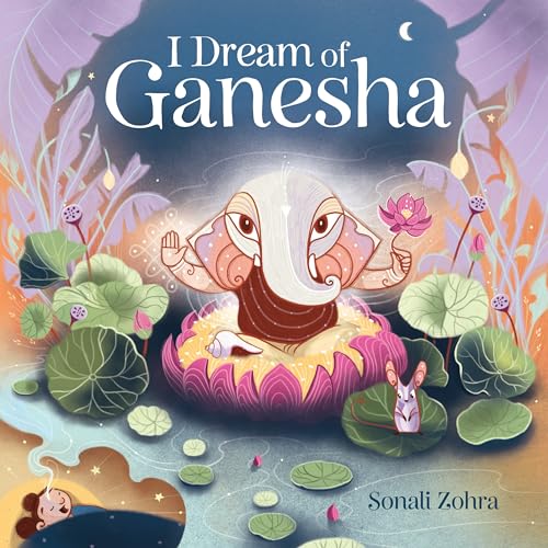 Book cover depicting Ganesha seated on a lotus, with a dreaming child.