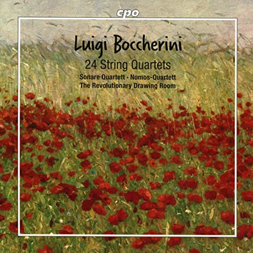 CD cover for Luigi Boccherini’s 24 String Quartets with a poppy field.