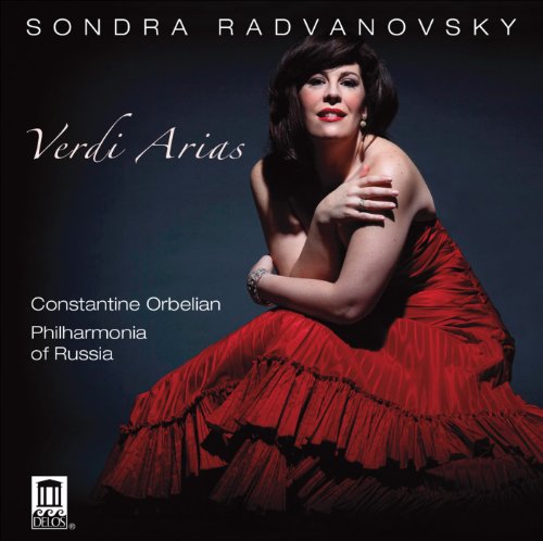 Sondra Radvanovsky in a red gown, album cover for Verdi Arias.