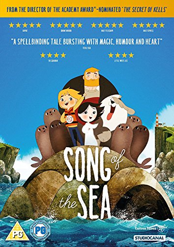 Animated characters and seals on a rock in the ocean, Song of the Sea DVD.
