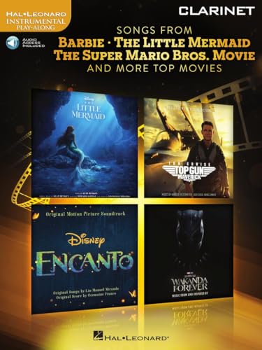 Clarinet songbook featuring movie soundtracks from Barbie, The Little Mermaid, and more.