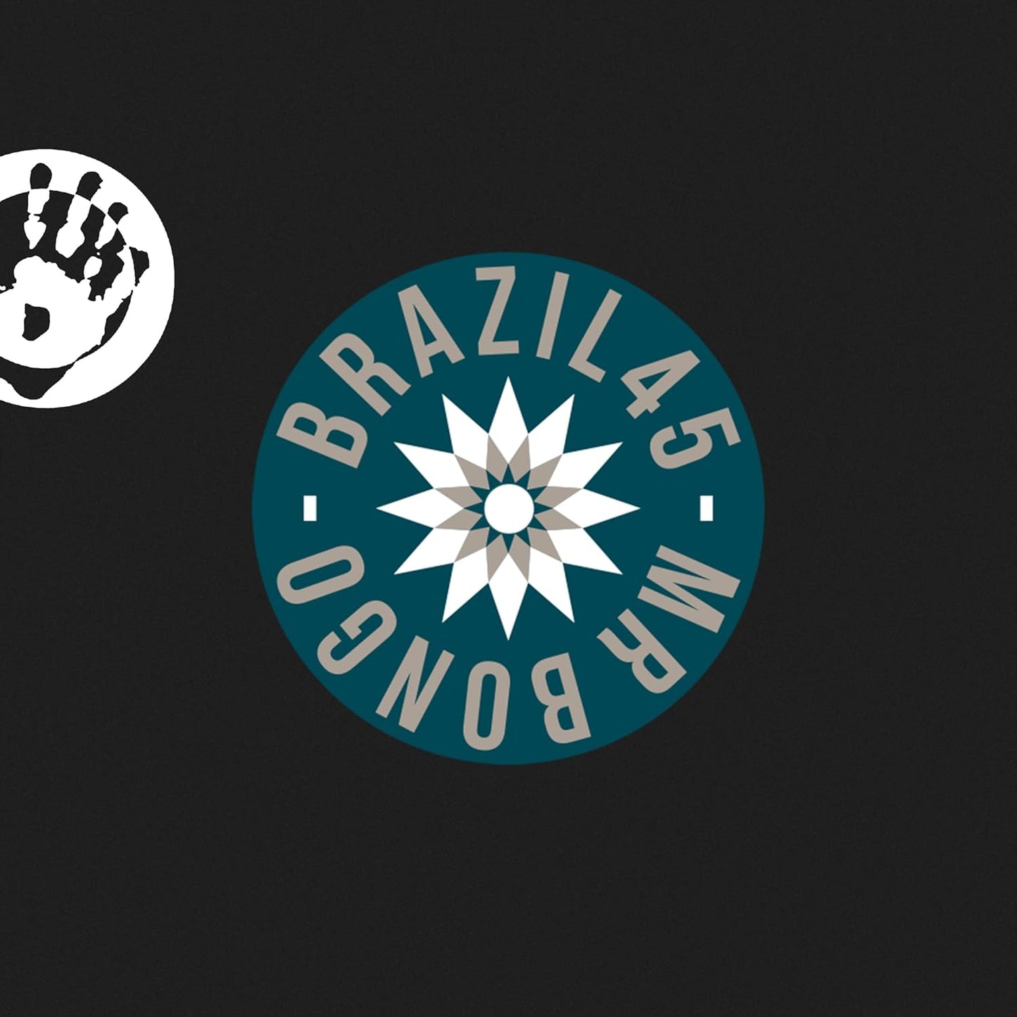 Vinyl record label with handprint, starburst, and "Brazil 45" text.