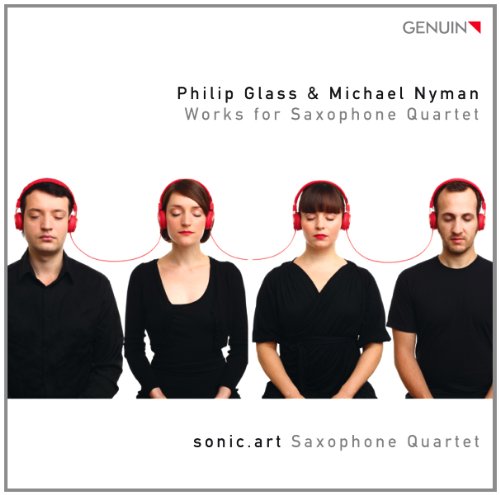 CD cover with four musicians wearing red headphones against a white background.