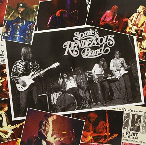 "Collage of Sonics Rendezvous Band performing on stage with vinyl record cover."