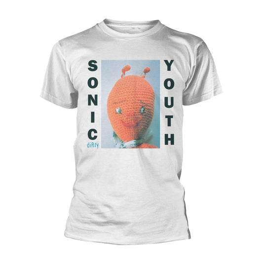 White t-shirt with Sonic Youth "Dirty" album art featuring an orange object.