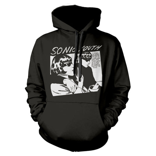 Black hoodie with a distressed Sonic Youth "Goo" album cover graphic.