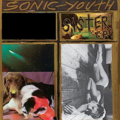 Sonic Youth Sister album cover featuring a collage of a comet, dogs, and woman.
