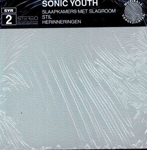 Sonic Youth album cover, “Slaapkamers met slagroom”, with a textured, light blue design.