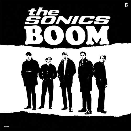 Black and white album cover featuring The Sonics standing in a line.