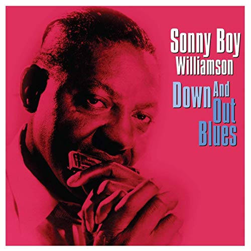 Sonny Boy Williamson playing harmonica on a pink background with album title text.