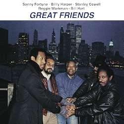 Album cover featuring four Black musicians with a city skyline backdrop.