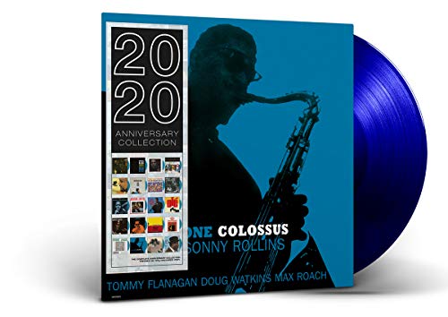 Sonny Rollins Saxophone Colossus album cover with a blue vinyl record disc.
