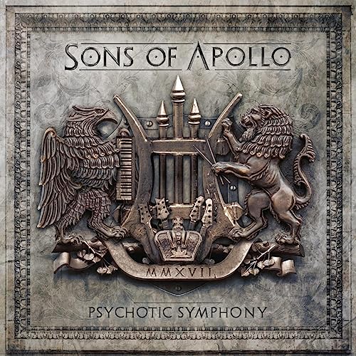 Sons Of Apollo album cover: griffon, lion, and orchestral instruments crest.