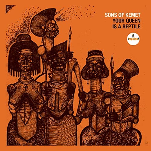 Album cover featuring stylized black line drawings of four figures on an orange background.