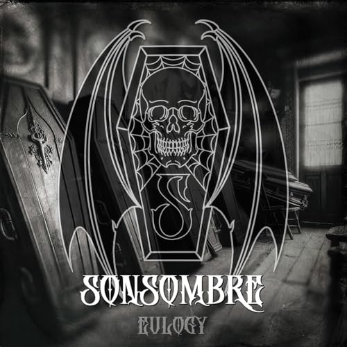 Skull with wings over coffins, album cover for Sonsombre’s “Eulogy.”