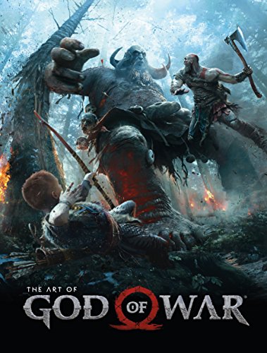 Art book cover depicting Kratos and a boy fighting a large, monstrous creature.