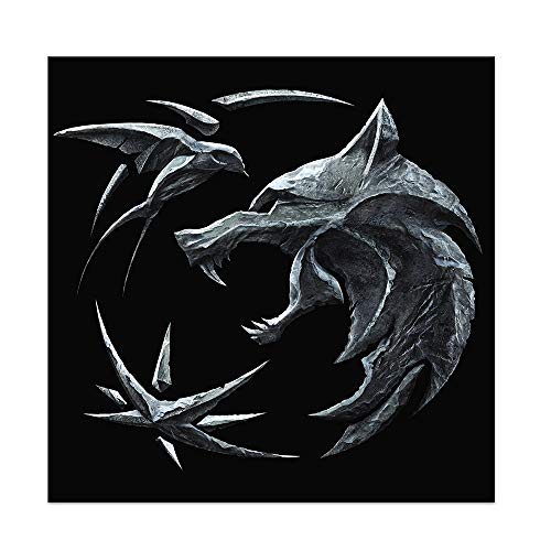 Silver wolf head and claws against a black background.