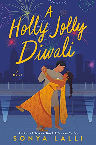 Book cover: couple dancing with fireworks, title “A Holly Jolly Diwali”.