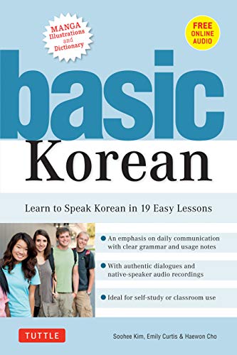 Book cover for "Basic Korean" with people and text in Korean/English.