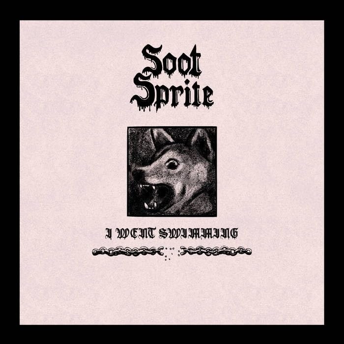 Vinyl record cover with stylized text and a dog’s face in a dark frame.