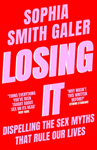 Book cover: “Losing It” by Sophia Galer, pink text on red background.