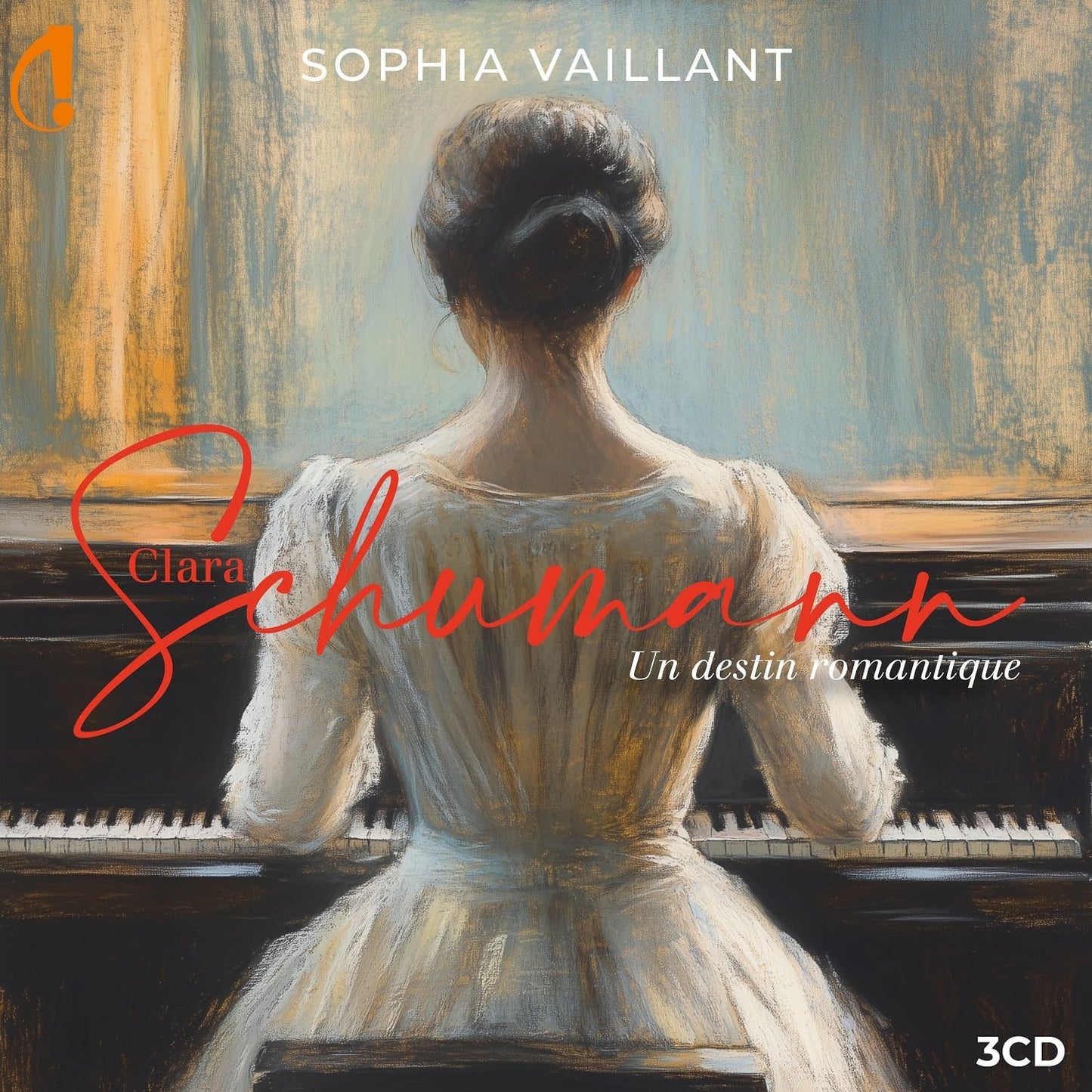 CD cover: woman at piano, painted style, text "Sophia Vaillant" and "Schumann".
