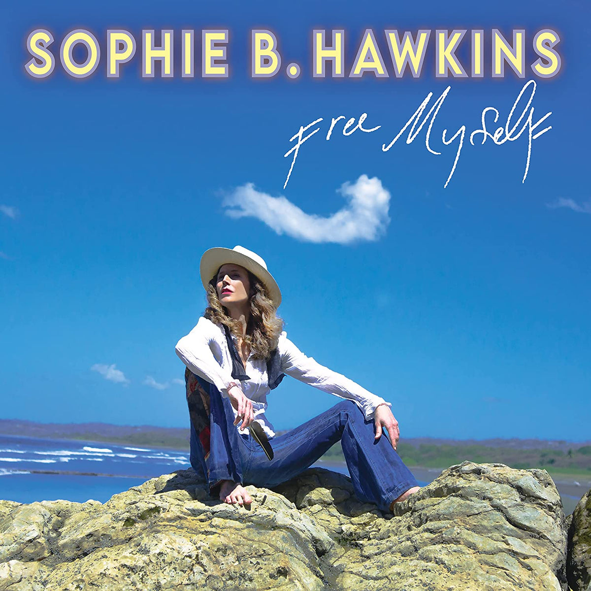 Album cover for Sophie B. Hawkins’ “Free Myself” featuring a woman by the sea.