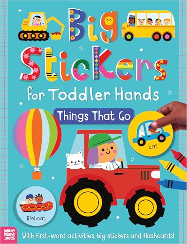 Sticker book cover featuring colorful transportation illustrations for young children.