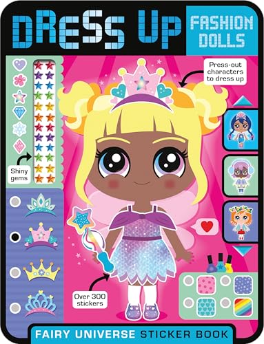 Fairy-themed sticker book with a blonde doll and colorful dress-up options.