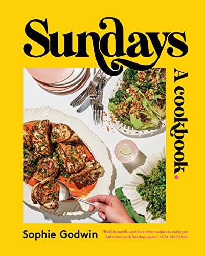 Cookbook cover with a bright yellow background featuring dishes, cutlery, and bold black text.